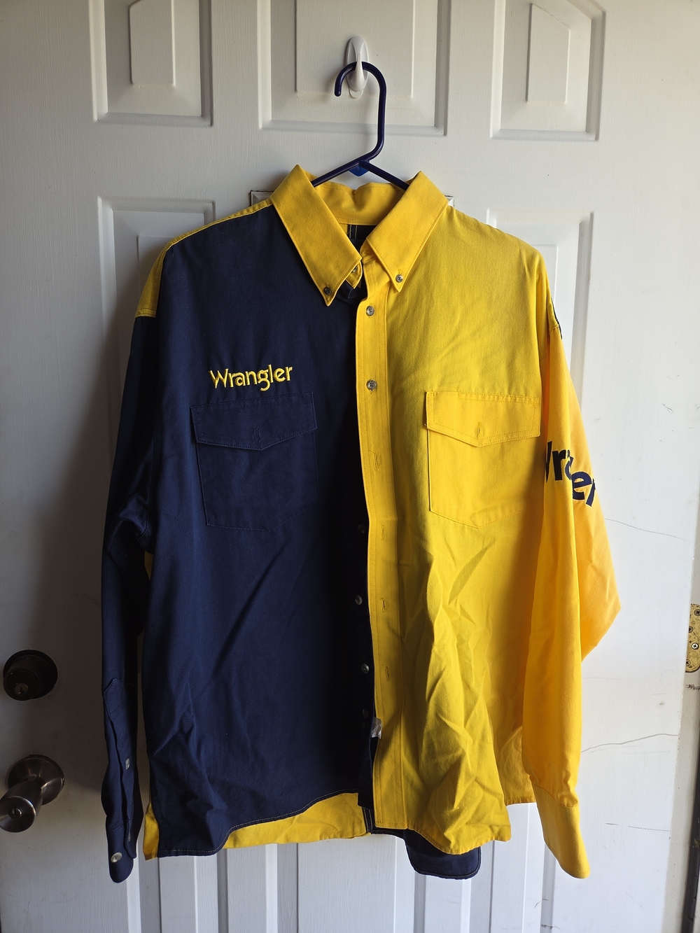 Vintage Wrangler Two-Tone Yellow & Navy Button-Up Work Shirt Jacket